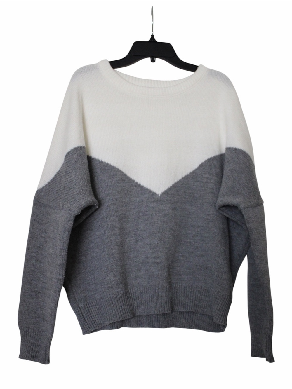 SHEIN Color Block Knit Sweater Medium Gray White Oversized Crewneck